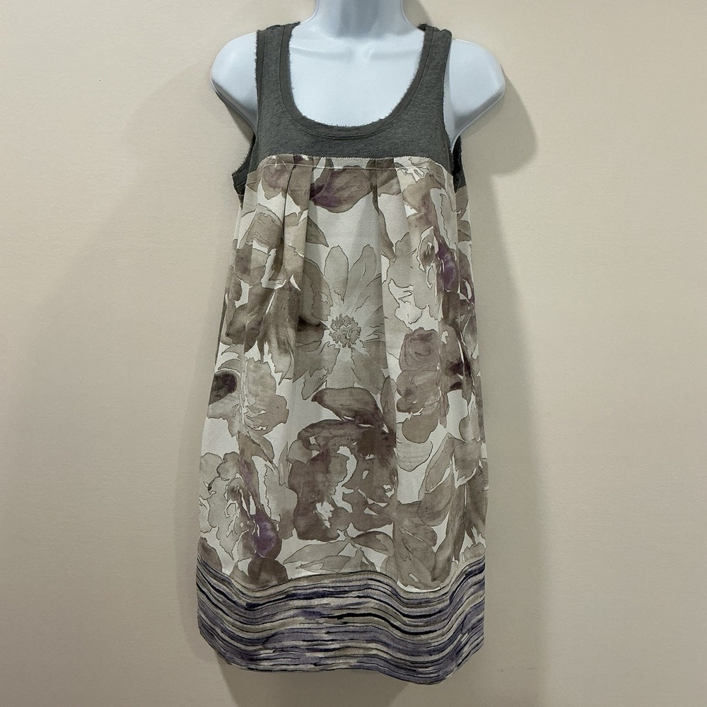 Simply Vera By Vera Wang Dress Women's Small Grey Purple Floral Summer Casual
